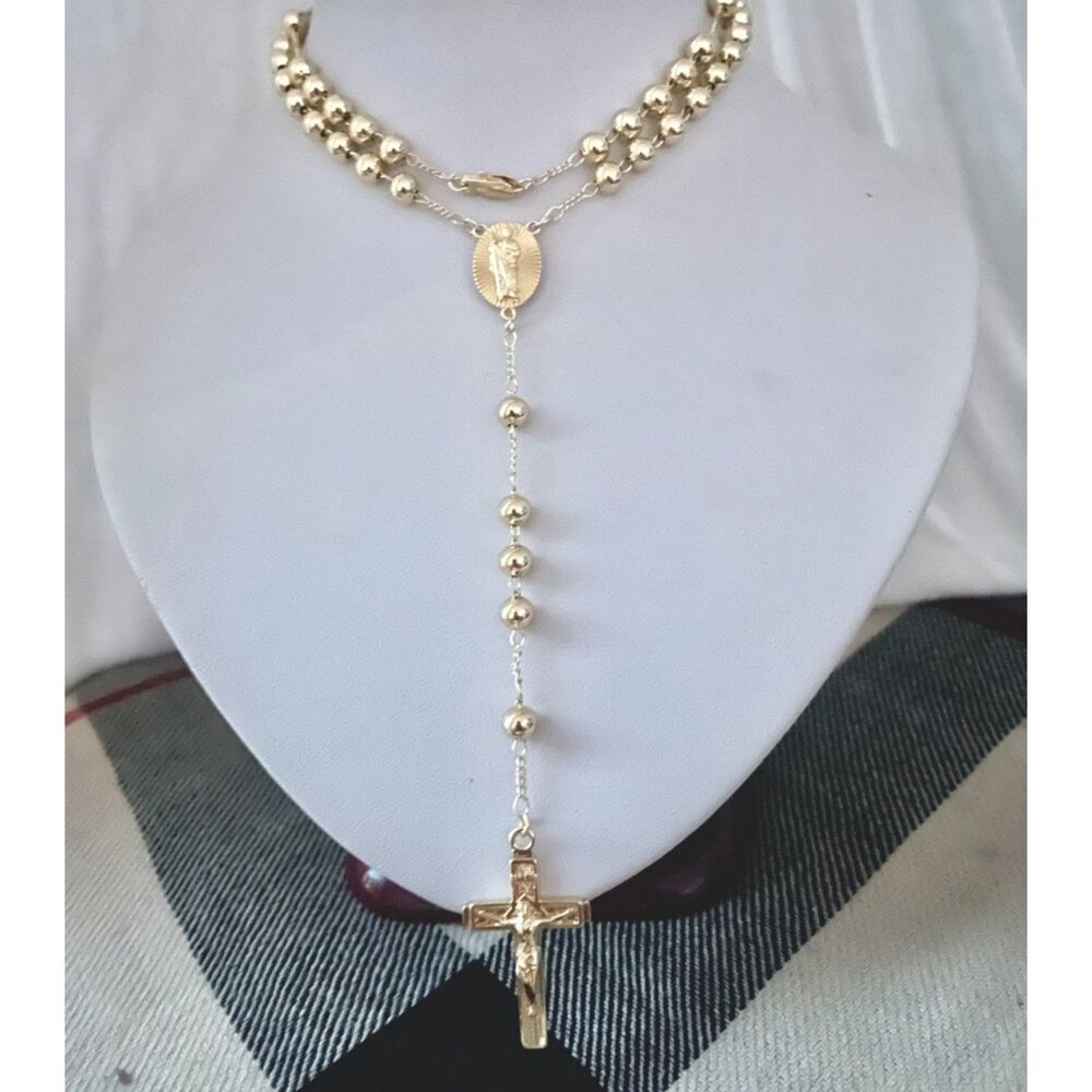 RQ&Co. Laminated Gold 6mm Ball Bead Rosary Necklace
